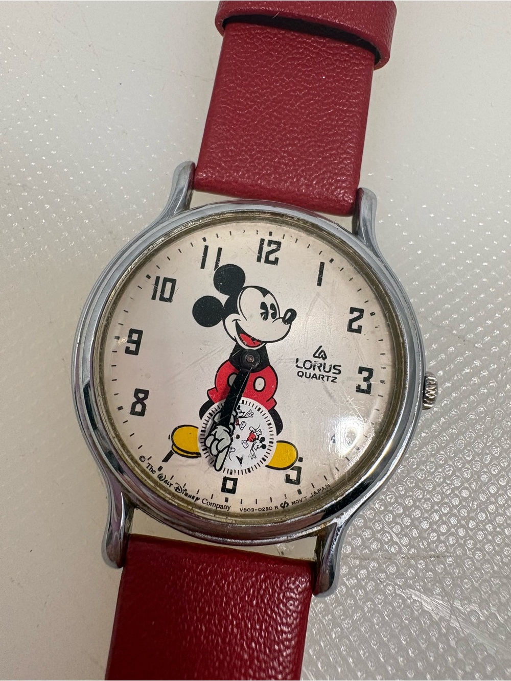 Vintage Lorus Quartz Mickey Mouse Red Strap Watch Works New Strap and Battery
